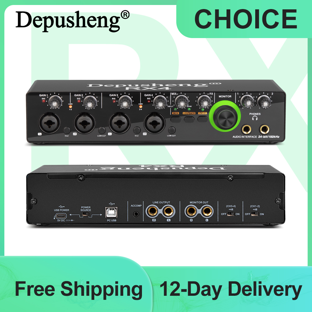 Audio Music Interface - Depusheng オーディオインターフェイス RX4 サウンドカード AD コンバーターモニタリングエレキギターライブ録音スタジオ歌ポッドキャスト