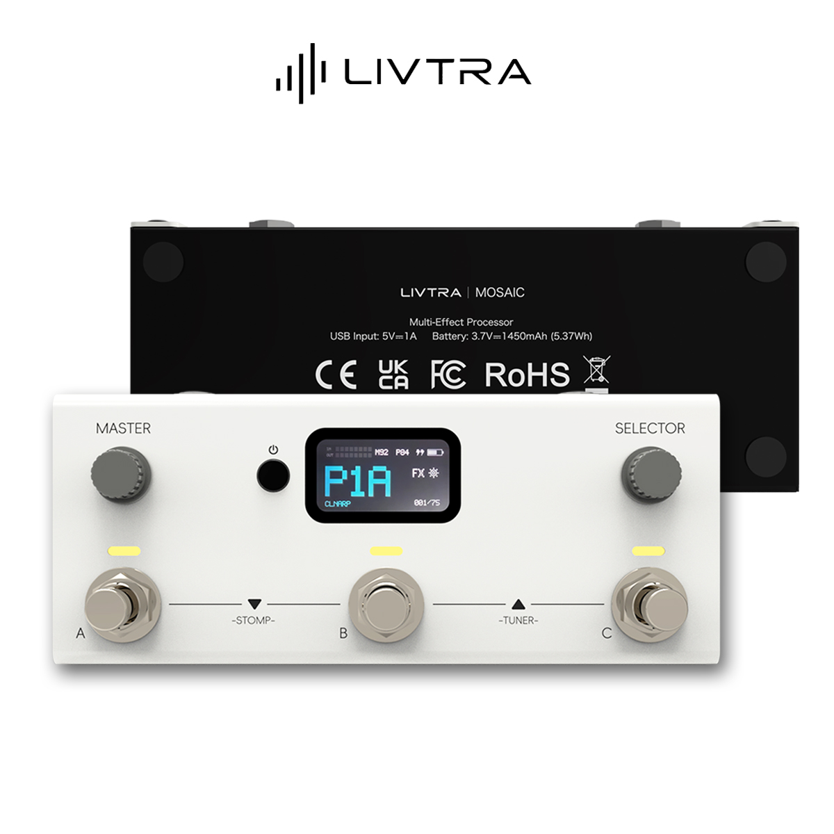 Audio Music Interface - LIVTRA MOSAIC オールインワン ギターエフェクトペダル – 8つのエフェクトモジュール、USBオーディオインターフェース、電話/PC録音、75のプリセットスロット
